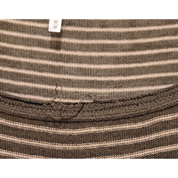 Free People Olive & Tan Striped Long Sleeve with Knit/ Crochet Sides Size Medium - Picture 5 of 8